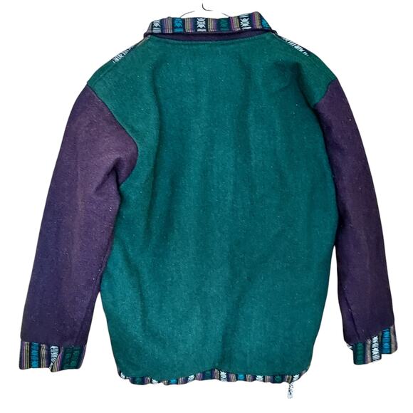 Ganesh Himal Wool Nepalese Geometric Trim Heavyweight Pullover Jacket Unisex - Picture 2 of 9